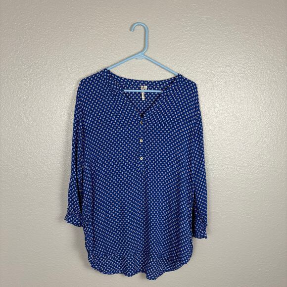 Grand & Greene Size XL Women's Blue Long Sleeve Tunic Style V-Neck Blouse Shirt - Picture 1 of 8